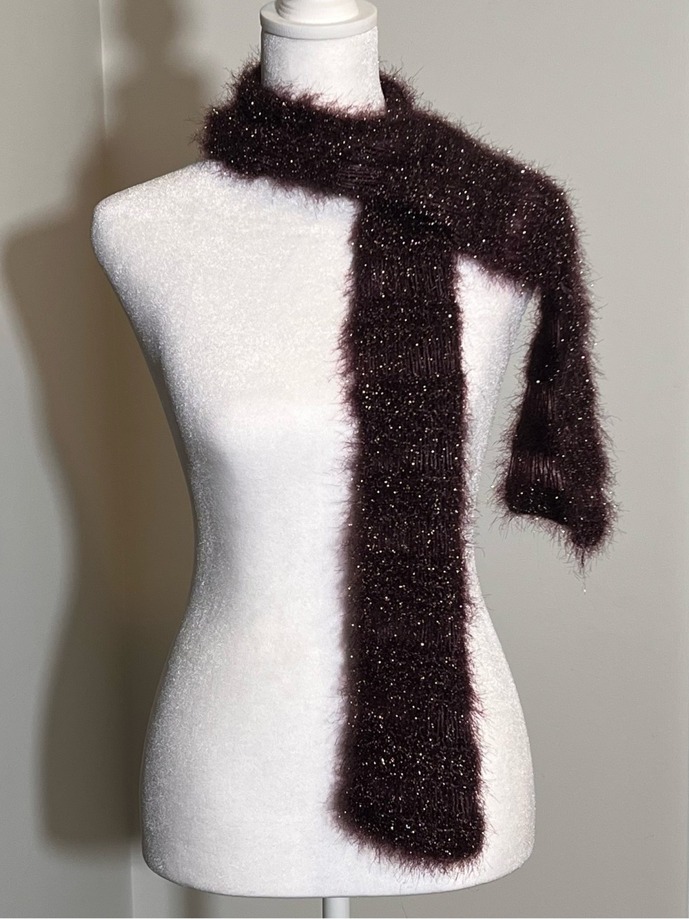 Plush Fuzzy Knit Skinny Scarf - Mauve Purple